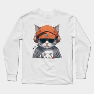 Cool Cat Face Long Sleeve T-Shirt